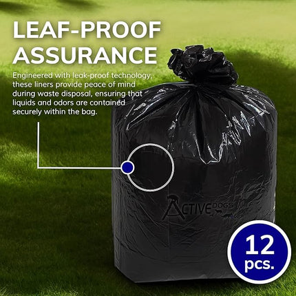 ActiveDogs Dog Poop Bucket Bags 12PK - Heavy Duty 5 Gallon Poop Bags for Dogs Waste Removal Trash Can, Bucket or Pail - Extra Thick 1.2ml Plastic Tear Resistant & Leak Proof Refill Liners