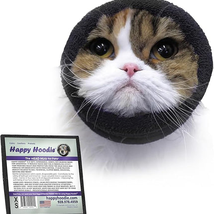Happy Hoodie The Original Dog & Cat Calming Band - American Brand - Anxiety Relief/Noise Protection-Grooming-Thunder-Fireworks (XS, Black) - Since 2008