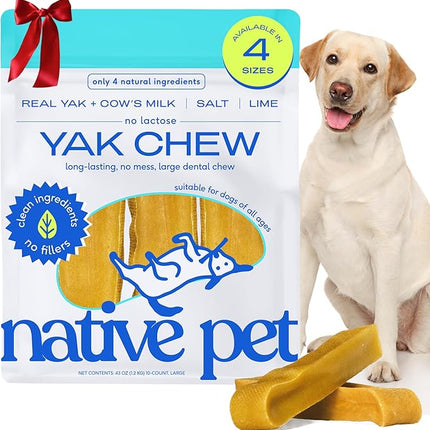 Native Pet Yak Cheese Himalayan Dog Chews - Long Lasting Dental Sticks for Large Breeds – 100% All Natural Himalayan Yak Chews for Large Dogs – Cheese Bone for Aggressive Chewers - 10 Per Pack