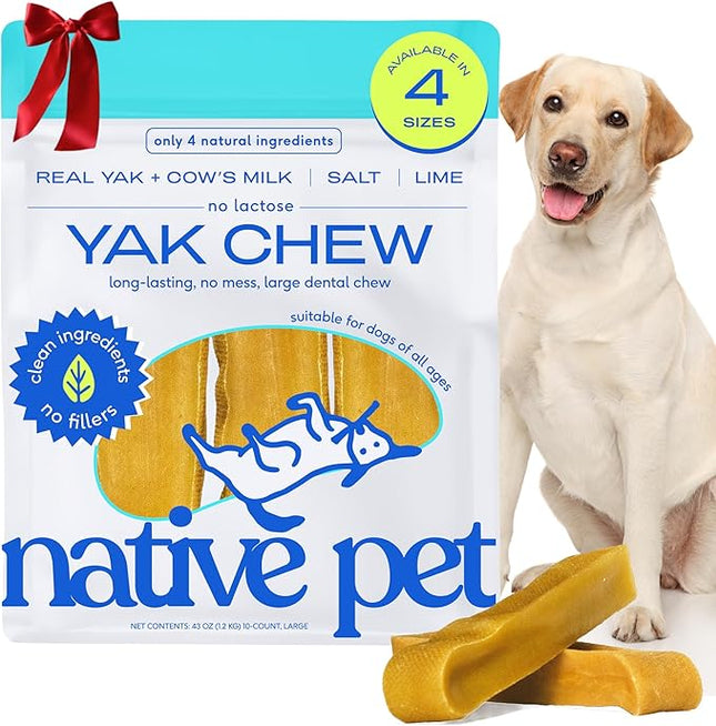 Native Pet Yak Cheese Himalayan Dog Chews - Long Lasting Dental Sticks for Large Breeds – 100% All Natural Himalayan Yak Chews for Large Dogs – Cheese Bone for Aggressive Chewers - 10 Per Pack