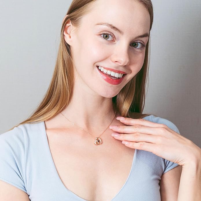 Easycosy Personalized Picture Necklace Projection Necklace with Photo Inside - Custom Photo Heart Pendant Necklace - Photo Gifts Valentines Birthday Love Memorial Gifts for Girlfriend Wife Women