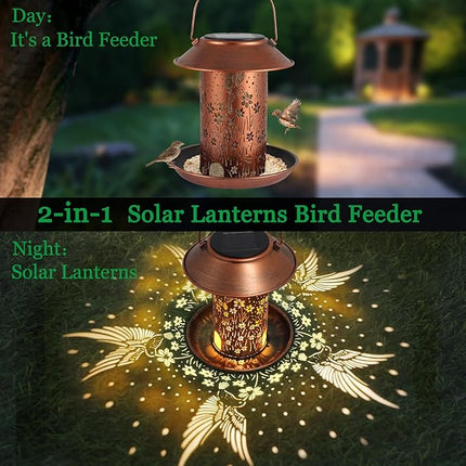 Bird Feeders for Outdoors Hummingbird Solar Lanterns Outdoor Waterproof Hanging Garden Decor Birthdays for Women Mom Metal Solar Decoration Outside for Yard, Patio,