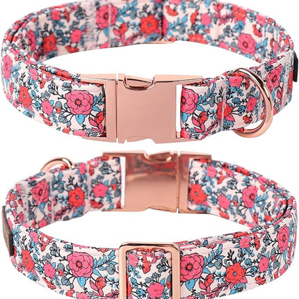Lionet Paws Pink Flower Dog Collar, Cute Spring Dog Collar for Girl for Large Dogs, Adjustable Cotton Flower Pet Collars for Medium Large Dogs