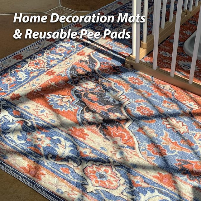 nunubaby 2PACK Washable Pee Pads for Dogs, Stylish, Non-Slip and Leak-Proof Pee Pads. Reusable Potty Pads for Dogs for Crates and Floors.(Red/Floral, 72" x72")