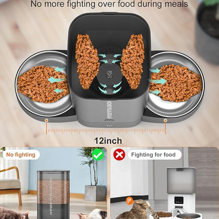 HoneyGuaridan 5L Automatic Cat Feeder for Two Cats, 5G WiFi Smart Feed Pet Feeder with Stainless Steel Bowl,APP Control Dispenser, Dual Power Supply,Desiccant Bag,10s Meal Call Black