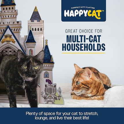 HappyCat Castle Cat Scratcher House - Royal Cardboard Cat Playhouse with Multi-Level Design & Spacious Interior - Perfect Scratcher for Indoor Cats