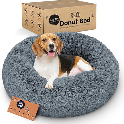 Donut Dog Bed - Premium Comfort for Anxiety Relief - Fluffy & Calming Design with Ultra-Plush Support | Cozy Round Dog Bed with Super Soft Circle Style (Dark Grey, Medium)