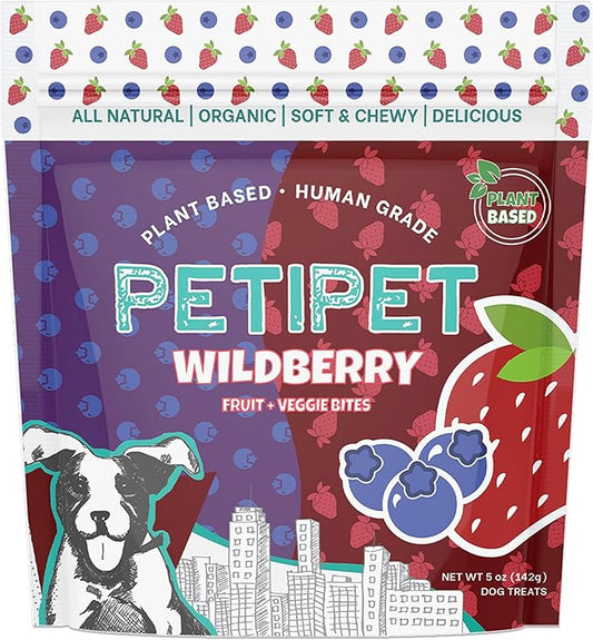 Wildberry Plant-Based Fruit Dog Treats - Strawberry, Apple, Blueberry Soft & Chewy - Vegetarian, Vegan Dog Treats with Organic Ingredients - Low-Protein, Hypoallergenic, Gluten-Free