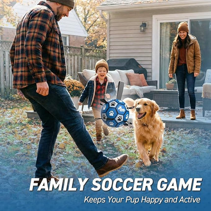 QDAN Dog Ropes Toys, Soccer Ball with Straps, Puppy Birthday Gifts, Durable Balls for Medium Large Dogs-Blue&Grey（8 Inch）