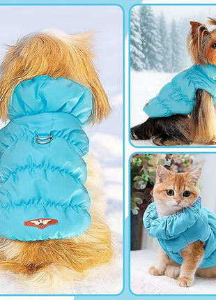 Winter Warm Dog Jacket for Small Medium Dogs Cat Cold Weather Coats with Harness Paded Dogs Fleece Vest Waterproof Windproof Dog Snow Jacket Pet Puppy Clothes (Blue,L)