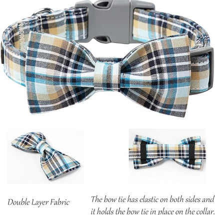 Lionet Paws Dog and Cat Collar with Bowtie Grid Collar Plastic Buckle Light Adjustable Collars for Small Medium Large Dogs