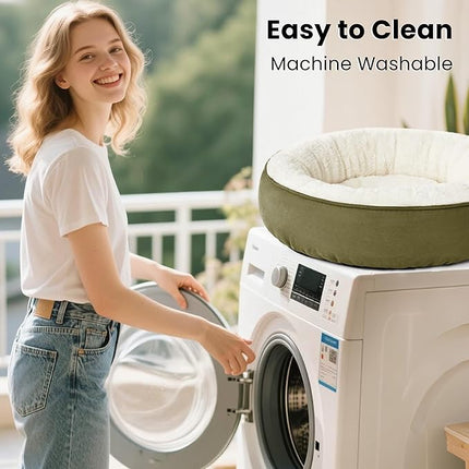 Love's cabin Round Donut Cat and Dog Cushion Bed, 25in Pet Bed for Small or Medium Dogs, Anti-Slip & Water-Resistant Bottom, Soft Durable Fabric Pet Beds, Washable Calming Cat & Dog Bed Olive Green