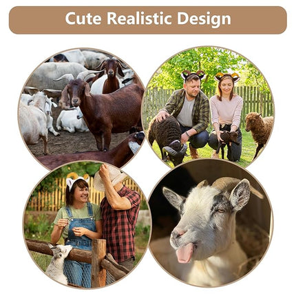 Beviliu Goat Ears Headband Set with Ram Horns, 3Pack Goat Ears and Horns Headband, Sheep Ears Custome Lamb Ears Headwear for Halloween Christmas Birthday Party Theme Cosplay