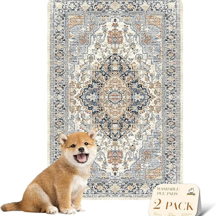 nunubaby Washable Pee Pads for Dogs, Stylish, Non-Slip and Leak-Proof Pee Pads. Reusable Potty Pads for Dogs for Crates and Floors.(Beige/Multi, 24" x36" )