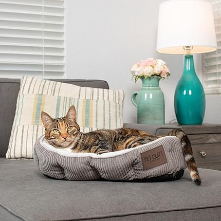 Pet Craft Supply Cat Bed for Indoor Cats - Kitten Bed - Machine Washable - Ultra Soft - Self Warming - Refillable Catnip Pouch,Grey,19x14x5 Inch (Pack of 1)