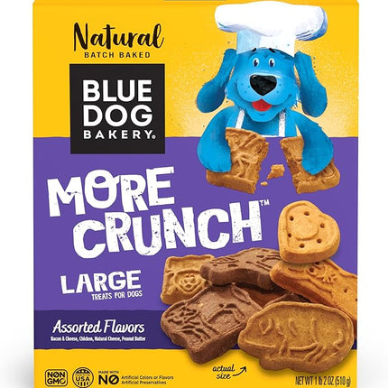 Blue Dog Bakery Natural Dog Treats, More Crunch Large, Assorted Flavors, 18oz Box, 6 Boxes
