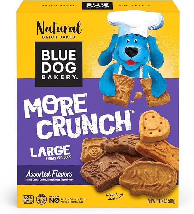 Blue Dog Bakery Natural Dog Treats, More Crunch Large, Assorted Flavors, 18oz Box, 6 Boxes
