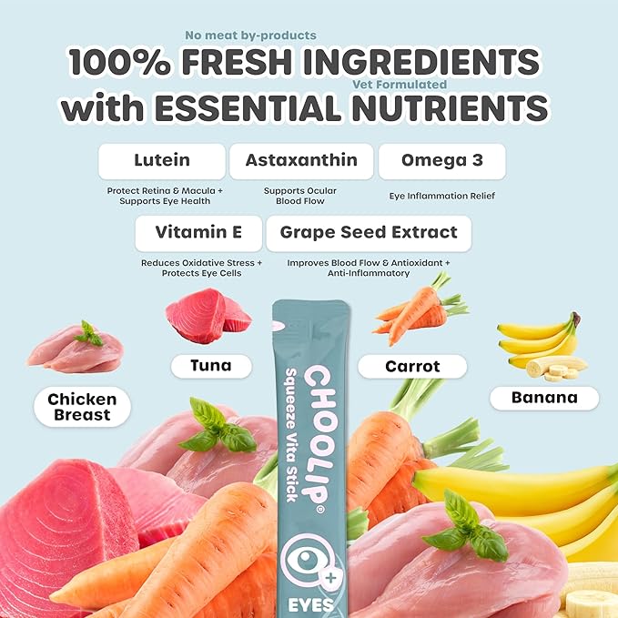 Squeeze Vita Stick Lickable Cat and Dog Treats – 7-Count Eye Support Sticks with Multivitamins, Soft Squeezable Paste for All Life Stages, Supporting Eye Health
