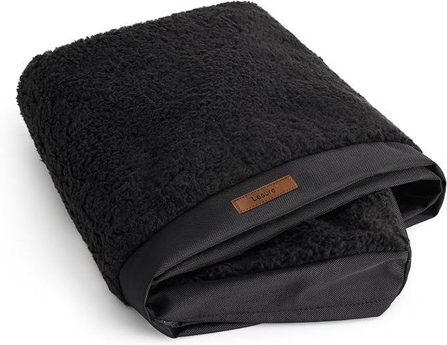 LE SURE Washable Dog Bed Cover Replacement - Large Size Plush Fleece Cover for Orthopedic Egg Crate Foam Pet Mat 36x27x3 Inches, Black