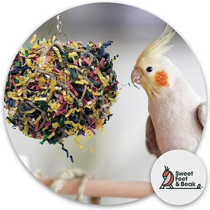 5” Super Shredder Ball Bird Toy - Fun Foraging Toys for Birds w/ Colorful Paper & Wooden Treasures - Easy to Hang Shredding Toys for Birds - Bird Shredding Toys for Cockatiels, Parrots & More