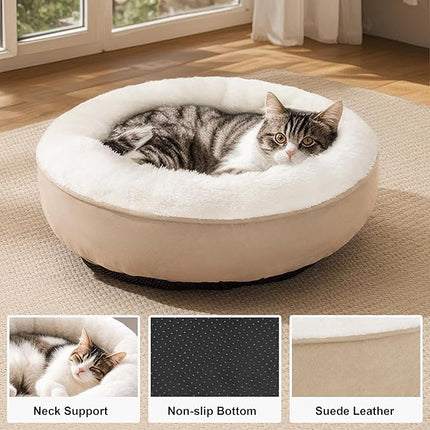 Love's cabin Round Donut Cat and Dog Cushion Bed, 20in Pet Bed for Cats or Small Dogs, Anti-Slip & Water-Resistant Bottom, Super Soft Durable Fabric Pet beds, Washable Luxury Cat & Dog Bed Camel