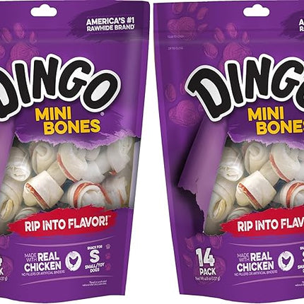 Dingo 95014 Mini Bones, Rawhide for Small/Toy Dogs, Red,14-Count (Pack of 2)