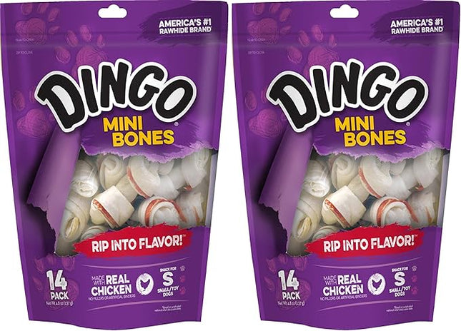Dingo 95014 Mini Bones, Rawhide for Small/Toy Dogs, Red,14-Count (Pack of 2)