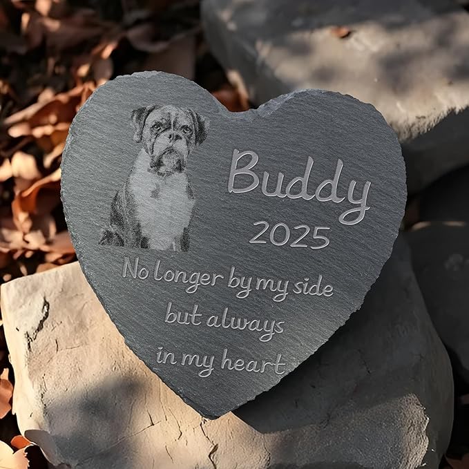 Personalized Pet Memorial Stone, Dog Memorial Gifts, Pet Loss Sympathy Gift, in Memory of Dog Cat - Always in My Heart（Heart）