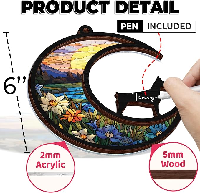 6'' Doberman Pinscher Memorial Suncatcher, Custom Name, Pet Ornament Window Car Hanging, Sympathy Gift for Loss of Pet, Passed Away Remembrance Gift for Dog Lovers 14-SS1