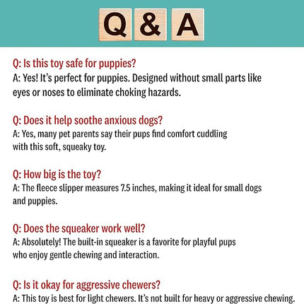 SPOT 7.5in Vermont Style Fleece Slipper Dog Toy – Soft Plush Squeaky Comfort Toy for Small & Medium Dogs and Puppies – No Plastic Parts – Light Chewer Safe – Calming & Cuddly Pet Toy