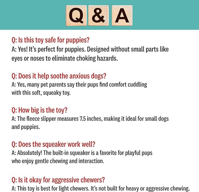 SPOT 7.5in Vermont Style Fleece Slipper Dog Toy – Soft Plush Squeaky Comfort Toy for Small & Medium Dogs and Puppies – No Plastic Parts – Light Chewer Safe – Calming & Cuddly Pet Toy