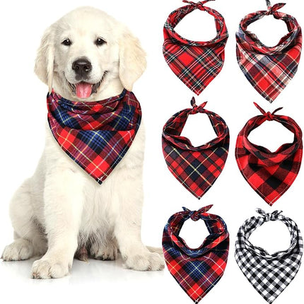 Honoson 6 Pieces Triangle Dog Bandana Dog Scarf Plaid Printing Adjustable Bibs Scarf Washable Square Kerchief Bandana Set for Small to Medium Puppy Cat(16.1 Inch,Red Style)