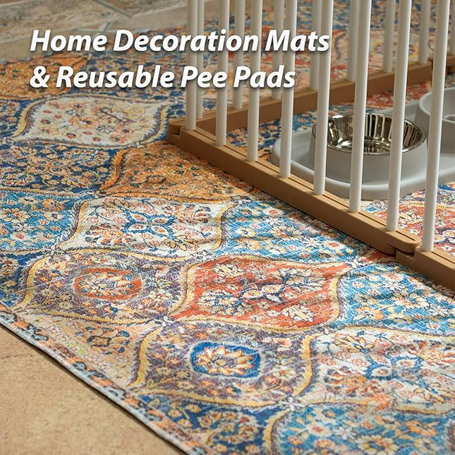 nunubaby Washable Pee Pads for Dogs, Stylish, Non-Slip and Leak-Proof Pee Pads. Reusable Potty Pads for Dogs for Crates and Floors.(Cream/Multi, 36" x72" )