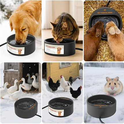 NAMSAN Heated Water Bowl for Outdoor Cats, 2.2L Heated Dog Bowl, Provides Drinkable Water in Winter, Heated Pet Drinker for Chickens Rabbits Birds Bath, Livestock Thermal Watering Trough, Black