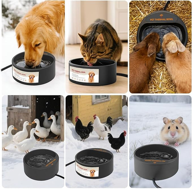NAMSAN Heated Water Bowl for Outdoor Cats, 2.2L Heated Dog Bowl, Provides Drinkable Water in Winter, Heated Pet Drinker for Chickens Rabbits Birds Bath, Livestock Thermal Watering Trough, Black