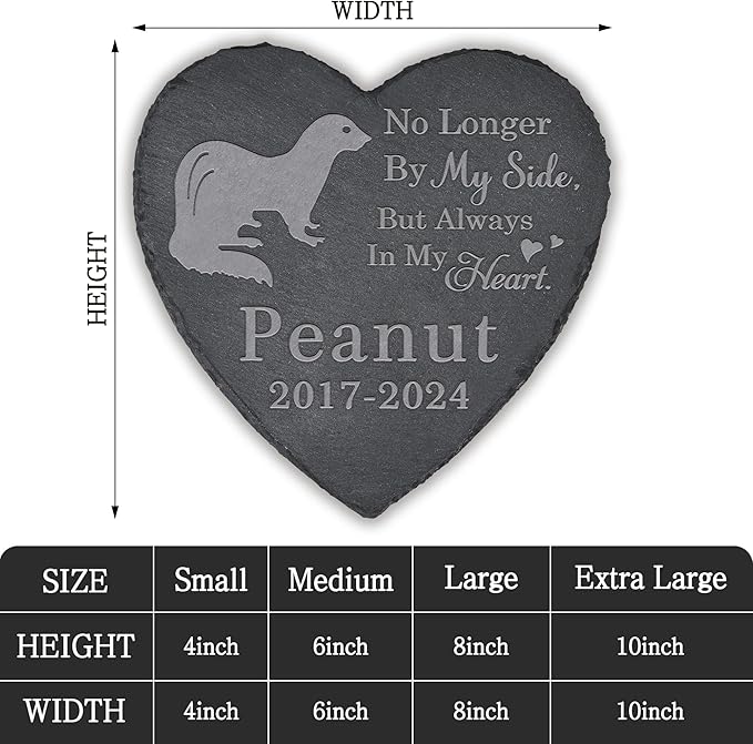 Pet Memorial Stone Ferret - Ferret Headstone - Ferret Memorial Stone - Ferret Memorial Gifts - Loss of a Ferret - Ferret Loss Gifts (Heart-Shaped)