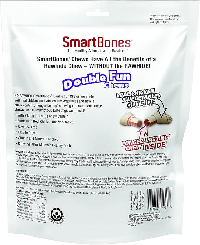 SmartBones DoubleTime Chews 3 Count, Medium, Rawhide-Free Chews For Dogs With Long-Lasting Chew Center