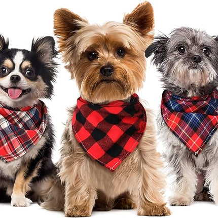 Honoson 6 Pieces Triangle Dog Bandana Dog Scarf Plaid Printing Adjustable Bibs Scarf Washable Square Kerchief Bandana Set for Small to Medium Puppy Cat(16.1 Inch,Red Style)