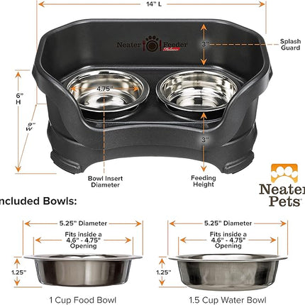 Neater Feeder Deluxe Mess Proof Cat Bowls Elevated for All Breeds – Made in USA – No Spill Raised Bowls for Indoor Cats – Stainless Steel Food and Water Bowl Set, Pet Dish Feeding Station, Black