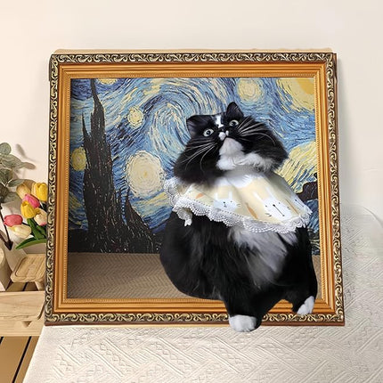 Horizontal Oil Painting Cat Scratcher & Bed - Durable Art Frame with Replaceable Art, Cat House for Indoor Cats Simple-Assembled Bed Couch Cave Condo Home Decoration(Starry Night & Gold Mountain)