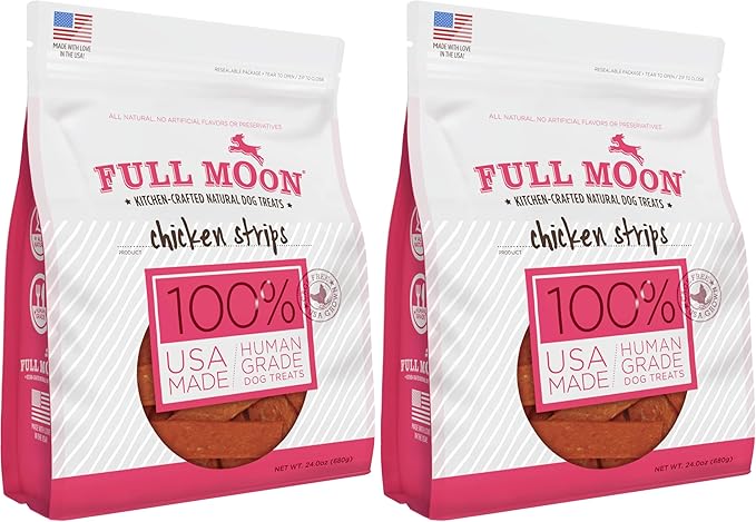 Full Moon Chicken Strips Healthy All Natural Dog Treats Human Grade Made in USA Grain Free, 1.5 Pound (Pack of 2)