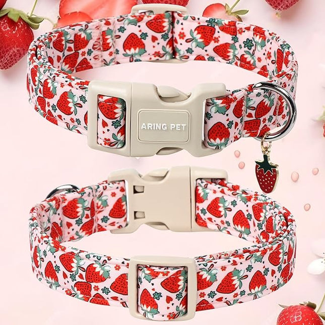 ARING PET Strawberry Dog Collar, Cute Summer Pink Pet Collars with Quick Release Buckle for Puppy Small Medium Large Boy Girl Dogs-XS