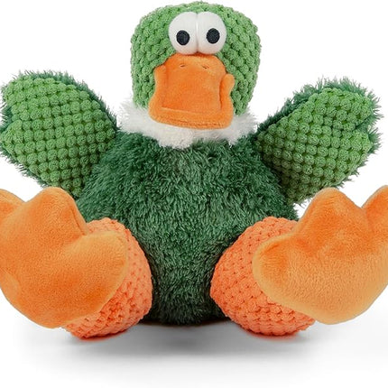 goDog Checkers Sitting Duck Squeaky Plush Dog Toy, Chew Guard Technology - Green, Large