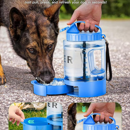Large Dog Water Bottle Portable Bowl - 77oz Dog Travel Water Dispenser with Pull Out Bowl, Ideal for Hiking, Camping, Parks, Leak-Proof BPA-Free Outdoor Pet Bottle for Large Pets, Blue