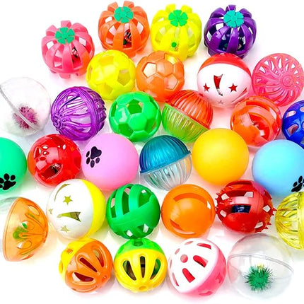 CHIWAVA 48 Pack Plastic Noisy Cat Toy Balls with Bell Kitten Chases Toy 8 Type Assorted Color Size