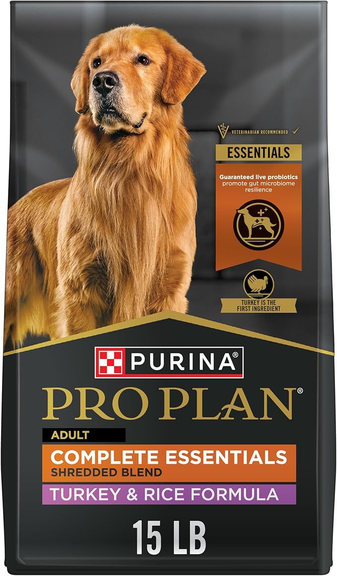 Purina Pro Plan Complete Essentials Shredded Blend Turkey and Rice Dog Food Dry Formula with Probiotics for Dogs - 15 lb. Bag