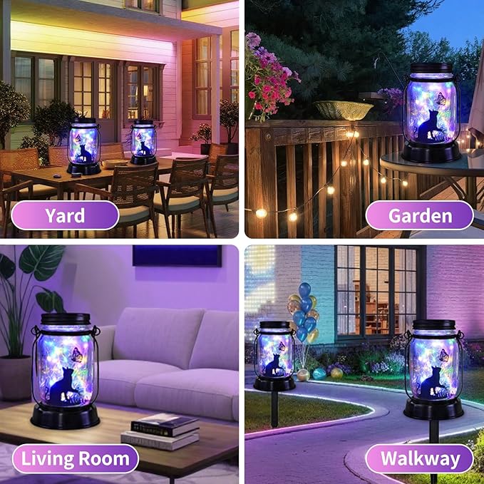 Cat Gifts for Women/Men Cat Solar Lanterns Kitty Mom Birthday Kitty Lovers Lantern Pet Loss Pet Memorial Lights Solar Garden Decoration for Yard, Patio,Backyard,Porch Torches