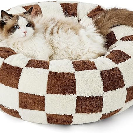 LE SURE Donut Small Dog Bed - Round Cat Bed for Indoor Cats with Anti-Anxiety Calming Teddy Sherpa Plush & Anti Slip Bottom Brown