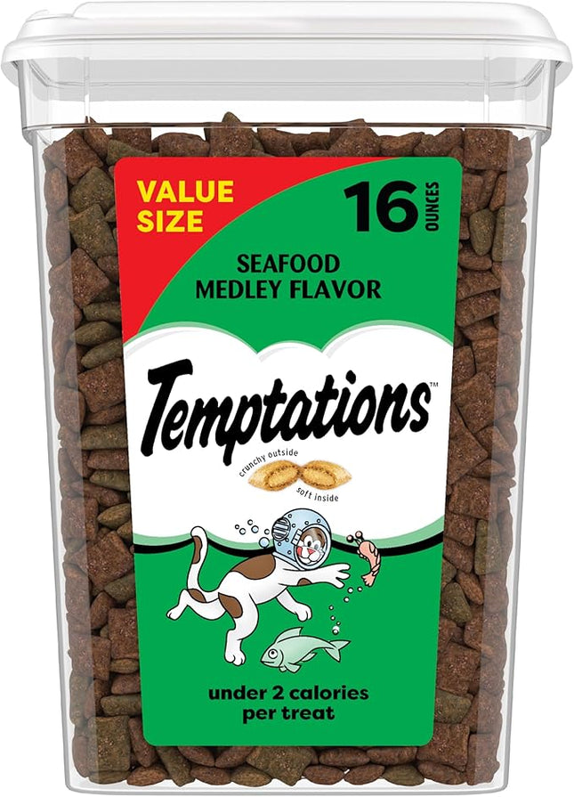 Temptations Classic Crunchy and Soft Cat Treats, Seafood Medley Flavor, 16 oz. Tub