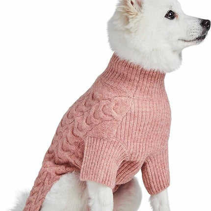 Blueberry Pet Classic Fuzzy Textured Knit Pullover Turtle-Neck Dog Sweater in Rainbow Pink, Back Length 20", Pack of 1 Clothes for Dogs